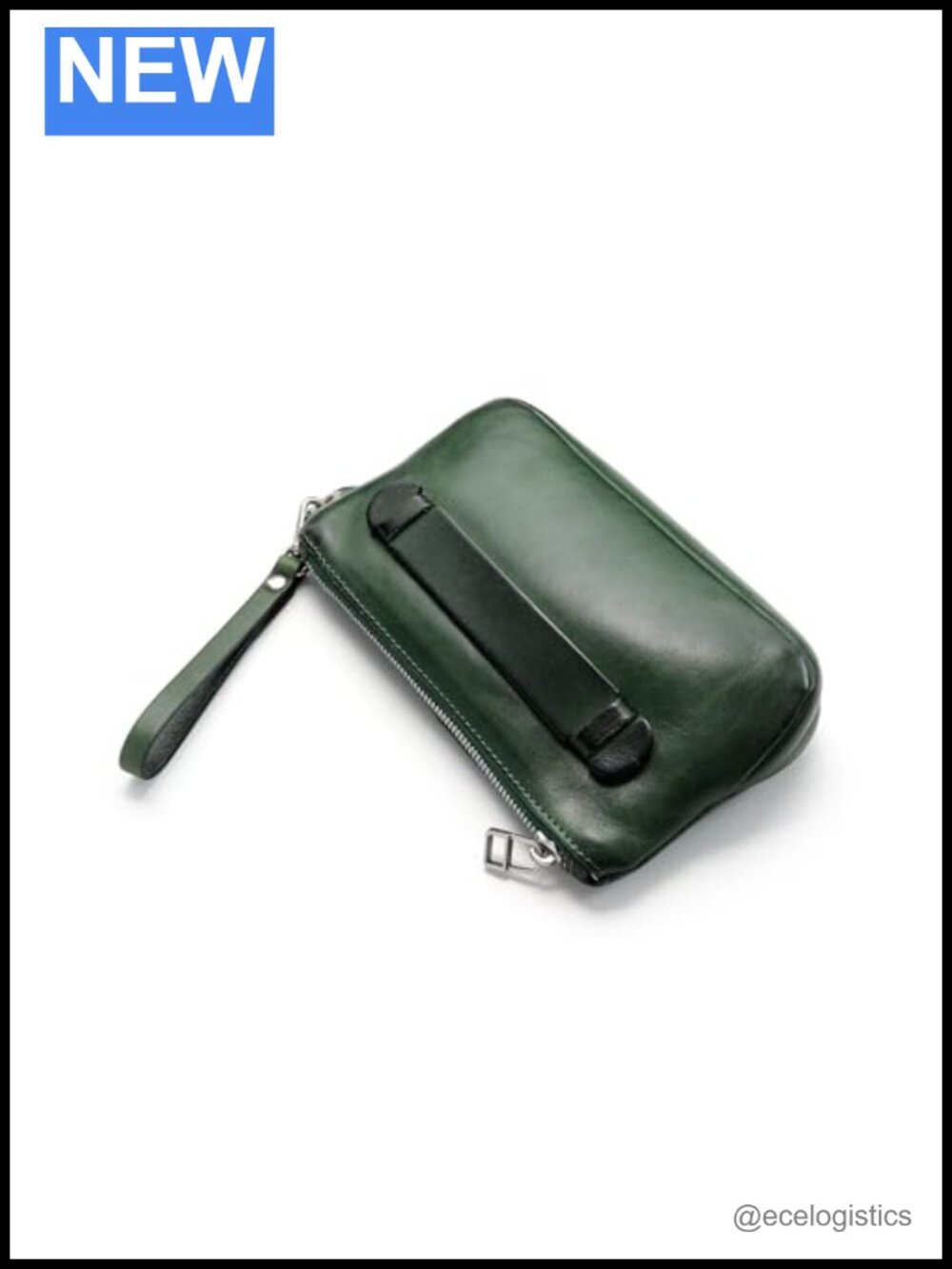 Handmade Full Grain Leather Clutch Purse Wristlet with Zipper